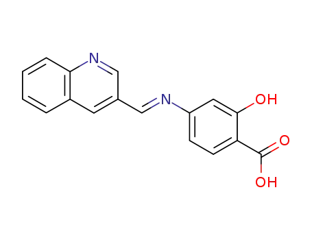 Molecular Structure of 62294-71-7 (Benzoic acid, 2-hydroxy-4-[(3-quinolinylmethylene)amino]-)