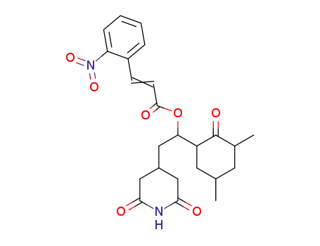 Molecular Structure of 62498-37-7 (2-Propenoic acid, 3-(2-nitrophenyl)-,
1-(3,5-dimethyl-2-oxocyclohexyl)-2-(2,6-dioxo-4-piperidinyl)ethyl ester)