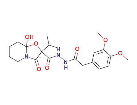 Molecular Structure of 60807-11-6 (N-[2-(3,4-dimethoxyphenyl)acetyl]-6-hydroxy-9-oxo-8-propan-2-yl-7-oxa-1-azabicyclo[4.3.0]nonane-8-carbohydrazide)
