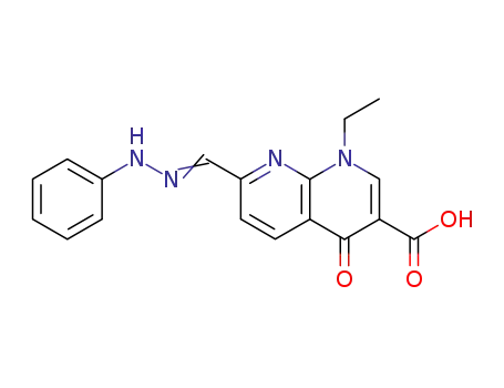 Molecular Structure of 63053-12-3 (1,8-Naphthyridine-3-carboxylic acid,
1-ethyl-1,4-dihydro-4-oxo-7-[(phenylhydrazono)methyl]-)