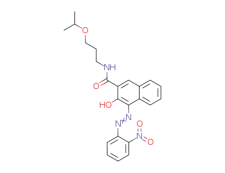 Molecular Structure of 63075-86-5 (2-Naphthalenecarboxamide,
3-hydroxy-N-[3-(1-methylethoxy)propyl]-4-[(2-nitrophenyl)azo]-)