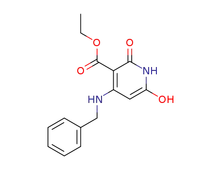 Molecular Structure of 62616-18-6 (3-Pyridinecarboxylic acid,
1,2-dihydro-6-hydroxy-2-oxo-4-[(phenylmethyl)amino]-, ethyl ester)