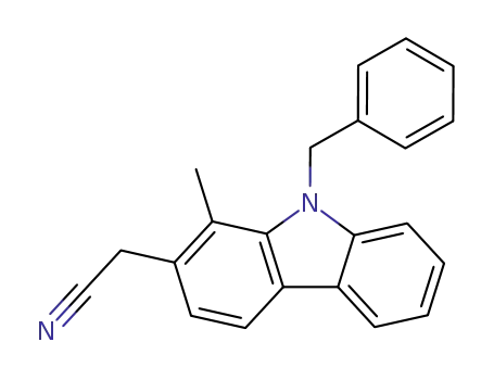 Molecular Structure of 61253-40-5 (9H-Carbazole-2-acetonitrile, 1-methyl-9-(phenylmethyl)-)