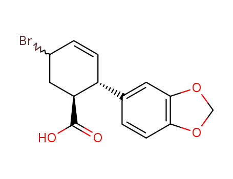 Molecular Structure of 62334-04-7 (3-Cyclohexene-1-carboxylic acid, 2-(1,3-benzodioxol-5-yl)-5-bromo-)