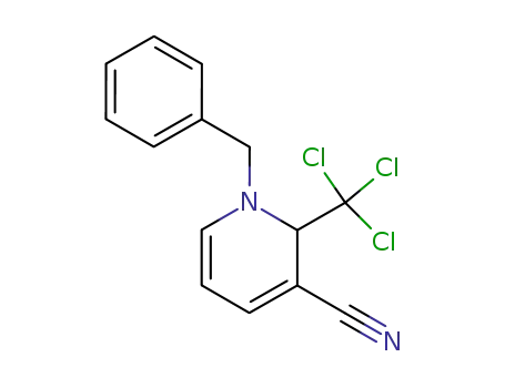 Molecular Structure of 63065-12-3 (3-Pyridinecarbonitrile, 1,2-dihydro-1-(phenylmethyl)-2-(trichloromethyl)-)