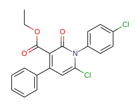 Molecular Structure of 64451-18-9 (3-Pyridinecarboxylic acid,
6-chloro-1-(4-chlorophenyl)-1,2-dihydro-2-oxo-4-phenyl-, ethyl ester)