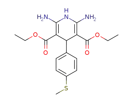 Molecular Structure of 50698-36-7 (3,5-Pyridinedicarboxylic acid,
2,6-diamino-1,4-dihydro-4-[4-(methylthio)phenyl]-, diethyl ester)