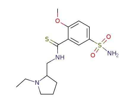 Molecular Structure of 54670-60-9 (Benzenecarbothioamide,
5-(aminosulfonyl)-N-[(1-ethyl-2-pyrrolidinyl)methyl]-2-methoxy-)