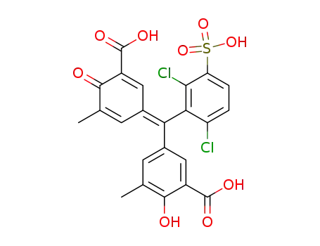 Molecular Structure of 3564-17-8 (Benzoic acid,
5-[(3-carboxy-5-methyl-4-oxo-2,5-cyclohexadien-1-ylidene)(2,6-dichloro
-3-sulfophenyl)methyl]-2-hydroxy-3-methyl-)
