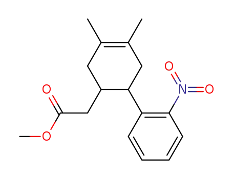 Molecular Structure of 61645-59-8 (3-Cyclohexene-1-acetic acid, 3,4-dimethyl-6-(2-nitrophenyl)-, methyl
ester)