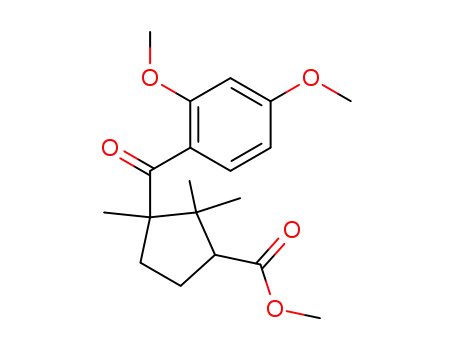 Molecular Structure of 63139-02-6 (Cyclopentanecarboxylic acid, 3-(2,4-dimethoxybenzoyl)-2,2,3-trimethyl-,
methyl ester)