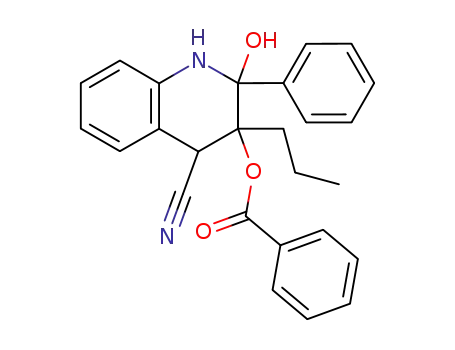 Molecular Structure of 61831-23-0 (4-Quinolinecarbonitrile,
3-(benzoyloxy)-1,2,3,4-tetrahydro-2-hydroxy-2-phenyl-3-propyl-)