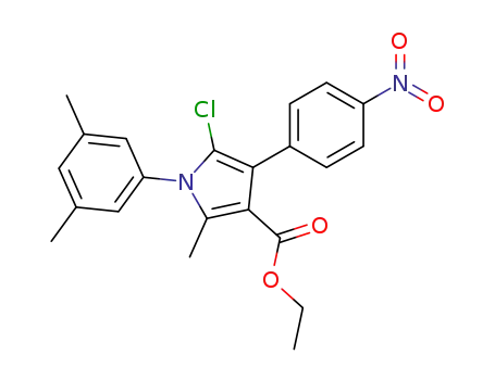Molecular Structure of 66144-31-8 (1H-Pyrrole-3-carboxylic acid,
5-chloro-1-(3,5-dimethylphenyl)-2-methyl-4-(4-nitrophenyl)-, ethyl ester)