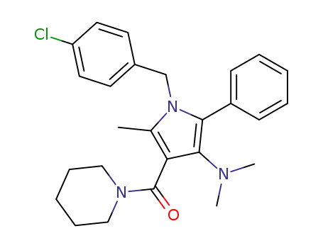 Molecular Structure of 62237-43-8 (Piperidine,
1-[[1-[(4-chlorophenyl)methyl]-4-(dimethylamino)-2-methyl-5-phenyl-1H-
pyrrol-3-yl]carbonyl]-)