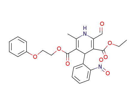 Molecular Structure of 62760-33-2 (3,5-Pyridinedicarboxylic acid,
2-formyl-1,4-dihydro-6-methyl-4-(2-nitrophenyl)-, 3-ethyl
5-(2-phenoxyethyl) ester)