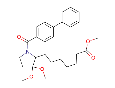 Molecular Structure of 62333-50-0 (2-Pyrrolidineheptanoic acid,
1-([1,1'-biphenyl]-4-ylcarbonyl)-3,3-dimethoxy-, methyl ester)