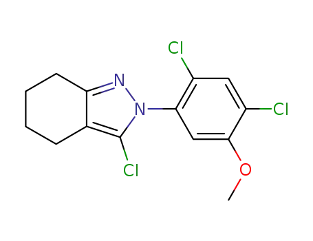 Molecular Structure of 63419-14-7 (2H-Indazole,
3-chloro-2-(2,4-dichloro-5-methoxyphenyl)-4,5,6,7-tetrahydro-)
