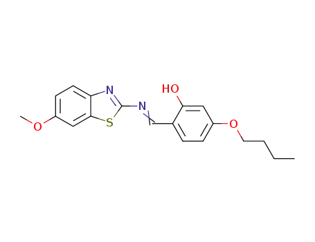 Molecular Structure of 62724-95-2 (Phenol, 5-butoxy-2-[[(6-methoxy-2-benzothiazolyl)imino]methyl]-)