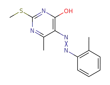 Molecular Structure of 66243-40-1 (4(1H)-Pyrimidinone, 6-methyl-5-[(2-methylphenyl)azo]-2-(methylthio)-)