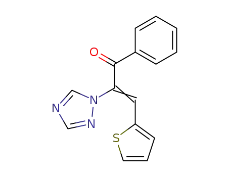 Molecular Structure of 63334-34-9 (2-Propen-1-one, 1-phenyl-3-(2-thienyl)-2-(1H-1,2,4-triazol-1-yl)-, (E)-)