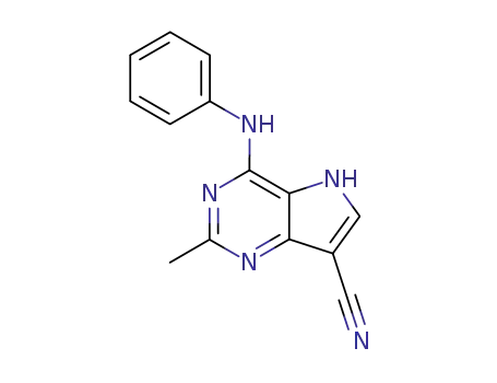 Molecular Structure of 65749-89-5 (5H-Pyrrolo[3,2-d]pyrimidine-7-carbonitrile, 2-methyl-4-(phenylamino)-)