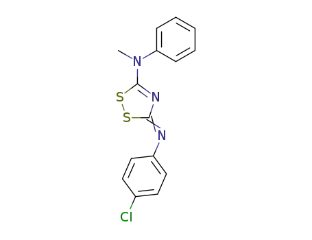 Molecular Structure of 65639-85-2 (3H-1,2,4-Dithiazol-5-amine,
3-[(4-chlorophenyl)imino]-N-methyl-N-phenyl-)