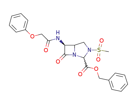 Molecular Structure of 62732-88-1 (1,3-Diazabicyclo[3.2.0]heptane-2-carboxylic acid,
3-(methylsulfonyl)-7-oxo-6-[(phenoxyacetyl)amino]-, phenylmethyl ester)