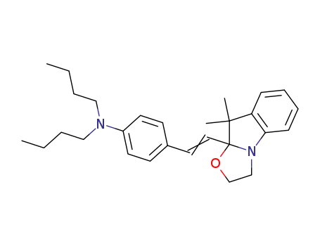 Molecular Structure of 59334-75-7 (Benzenamine,
N,N-dibutyl-4-[2-(2,3-dihydro-9,9-dimethyloxazolo[3,2-a]indol-9a(9H)-yl)
ethenyl]-)