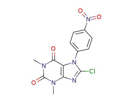 Molecular Structure of 972-62-3 (1H-Purine-2,6-dione,
8-chloro-3,7-dihydro-1,3-dimethyl-7-(4-nitrophenyl)-)