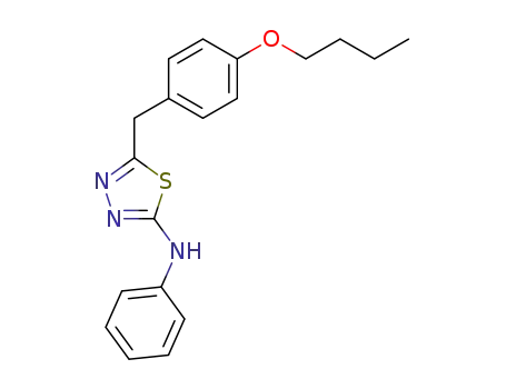 Molecular Structure of 63617-28-7 (1,3,4-Thiadiazol-2-amine, 5-[(4-butoxyphenyl)methyl]-N-phenyl-)