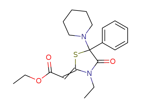 Molecular Structure of 58906-55-1 (ethyl (2Z)-(3-ethyl-4-oxo-5-phenyl-5-piperidin-1-yl-1,3-thiazolidin-2-ylidene)ethanoate)