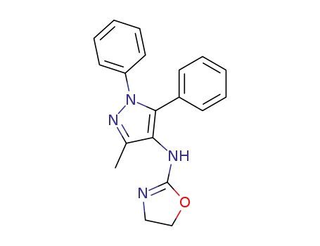Molecular Structure of 63203-80-5 (2-Oxazolamine, 4,5-dihydro-N-(3-methyl-1,5-diphenyl-1H-pyrazol-4-yl)-)