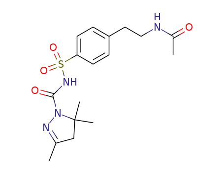 Molecular Structure of 65358-45-4 (1H-Pyrazole-1-carboxamide,
N-[[4-[2-(acetylamino)ethyl]phenyl]sulfonyl]-4,5-dihydro-3,5,5-trimethyl-)