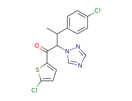 Molecular Structure of 63094-01-9 (1-Butanone,
3-(4-chlorophenyl)-1-(5-chloro-2-thienyl)-2-(1H-1,2,4-triazol-1-yl)-)
