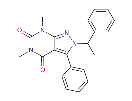 Molecular Structure of 63603-94-1 (2H-Pyrazolo[3,4-d]pyrimidine-4,6(5H,7H)-dione,
5,7-dimethyl-3-phenyl-2-(1-phenylethyl)-)