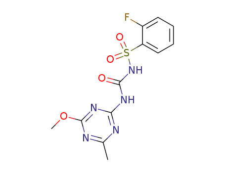 Molecular Structure of 64902-76-7 (Benzenesulfonamide,
2-fluoro-N-[[(4-methoxy-6-methyl-1,3,5-triazin-2-yl)amino]carbonyl]-)