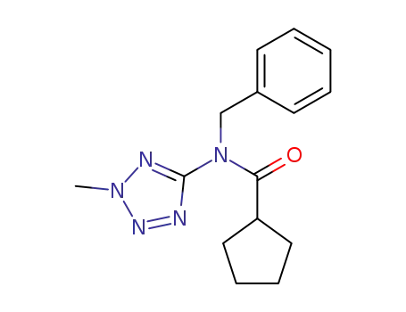 Molecular Structure of 62400-23-1 (Cyclopentanecarboxamide,
N-(2-methyl-2H-tetrazol-5-yl)-N-(phenylmethyl)-)