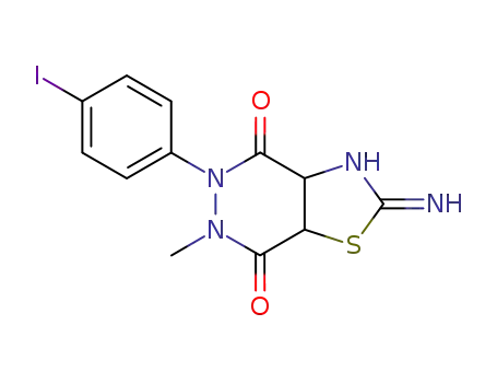 Molecular Structure of 61442-24-8 (Thiazolo[4,5-d]pyridazine-4,7-dione,
2-amino-3a,5,6,7a-tetrahydro-5-(4-iodophenyl)-6-methyl-)