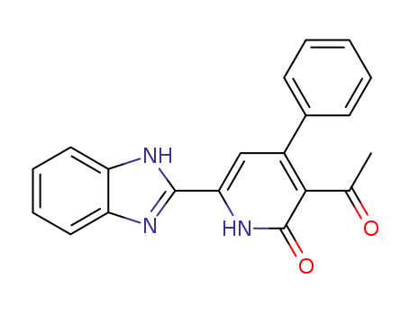 Molecular Structure of 62306-47-2 (2(1H)-Pyridinone, 3-acetyl-6-(1H-benzimidazol-2-yl)-4-phenyl-)