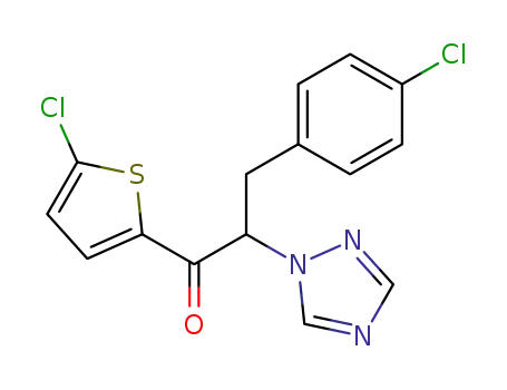Molecular Structure of 63093-93-6 (1-Propanone,
3-(4-chlorophenyl)-1-(5-chloro-2-thienyl)-2-(1H-1,2,4-triazol-1-yl)-)
