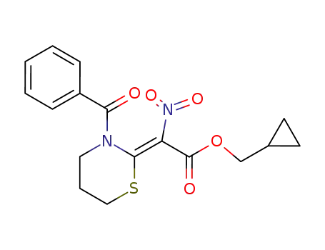 Molecular Structure of 63401-75-2 (Acetic acid, (3-benzoyltetrahydro-2H-1,3-thiazin-2-ylidene)nitro-,
cyclopropylmethyl ester)
