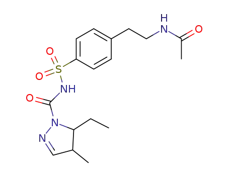 Molecular Structure of 65358-46-5 (1H-Pyrazole-1-carboxamide,
N-[[4-[2-(acetylamino)ethyl]phenyl]sulfonyl]-5-ethyl-4,5-dihydro-4-methyl-)