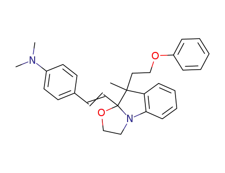 Molecular Structure of 74784-54-6 (Benzenamine,
4-[2-[2,3-dihydro-9-methyl-9-(2-phenoxyethyl)oxazolo[3,2-a]indol-9a(9H
)-yl]ethenyl]-N,N-dimethyl-)