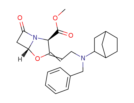 Molecular Structure of 63612-95-3 (4-Oxa-1-azabicyclo[3.2.0]heptane-2-carboxylic acid,
3-[2-[bicyclo[2.2.1]hept-2-yl(phenylmethyl)amino]ethylidene]-7-oxo-,
methyl ester)