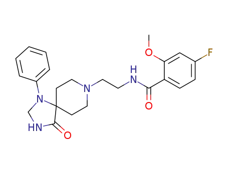 Molecular Structure of 63004-15-9 (Benzamide,
4-fluoro-2-methoxy-N-[2-(4-oxo-1-phenyl-1,3,8-triazaspiro[4.5]dec-8-yl)
ethyl]-)