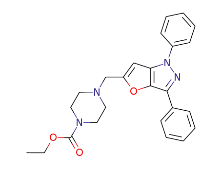 Molecular Structure of 63187-77-9 (1-Piperazinecarboxylic acid,
4-[(1,3-diphenyl-1H-furo[3,2-c]pyrazol-5-yl)methyl]-, ethyl ester)
