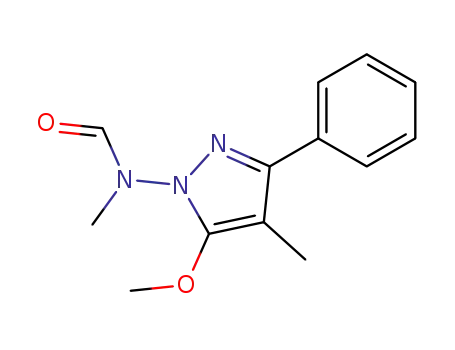 Molecular Structure of 63955-27-1 (Formamide,
N-(5-methoxy-4-methyl-3-phenyl-1H-pyrazol-1-yl)-N-methyl-)