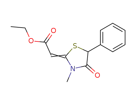 Molecular Structure of 58906-44-8 (Acetic acid, (3-methyl-4-oxo-5-phenyl-2-thiazolidinylidene)-, ethyl ester)
