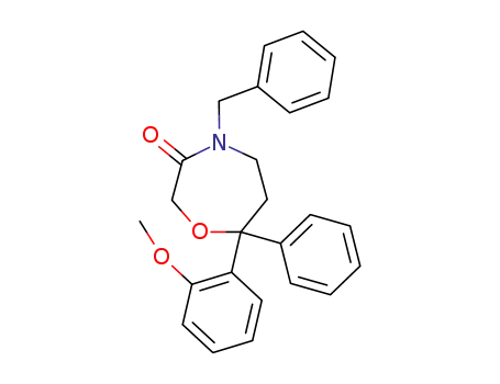 Molecular Structure of 63292-47-7 (1,4-Oxazepin-3(2H)-one,
tetrahydro-7-(2-methoxyphenyl)-7-phenyl-4-(phenylmethyl)-)