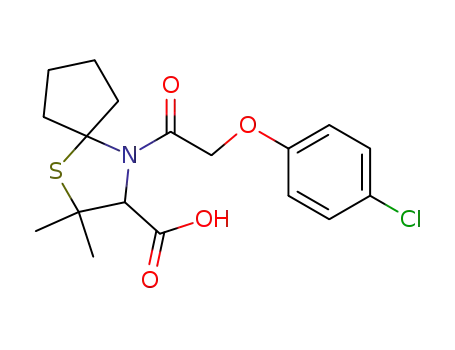 Molecular Structure of 59712-98-0 (1-Thia-4-azaspiro[4.4]nonane-3-carboxylic acid,
4-[(4-chlorophenoxy)acetyl]-2,2-dimethyl-, (S)-)